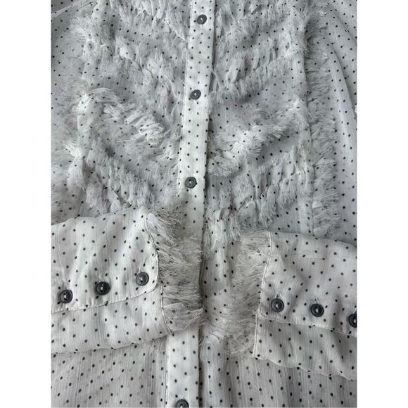Free People White Sheer Polka Dot Tux Shirt Size M - Picture 9 of 11